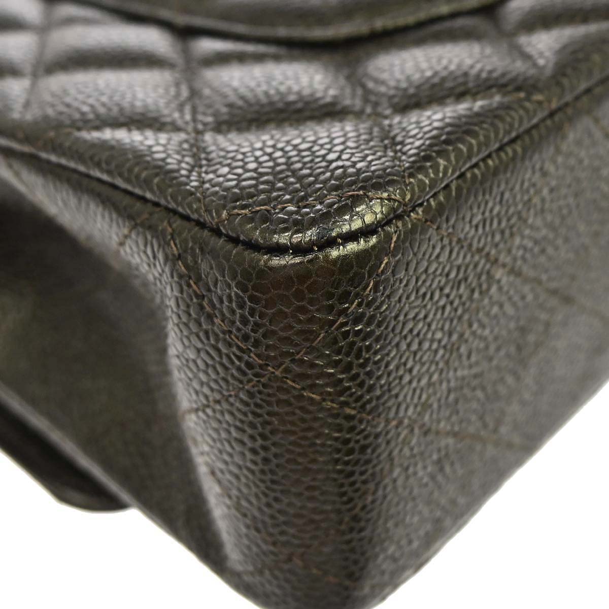 Chanel Metallic Green Caviar Skin Medium Classic Double Flap Shoulder Bag