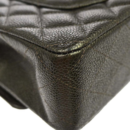 Chanel Metallic Green Caviar Skin Medium Classic Double Flap Shoulder Bag