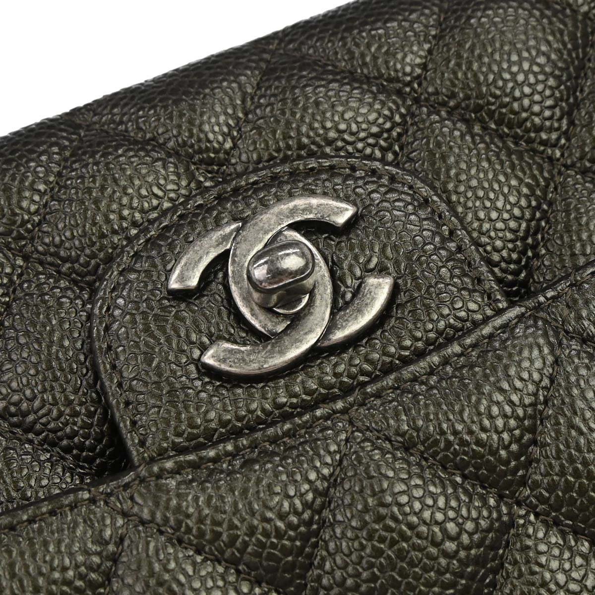Chanel Metallic Green Caviar Skin Medium Classic Double Flap Shoulder Bag