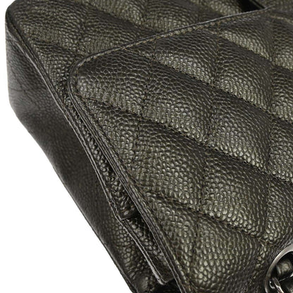 Chanel Metallic Green Caviar Skin Medium Classic Double Flap Shoulder Bag