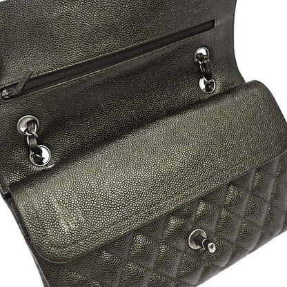 Chanel Metallic Green Caviar Skin Medium Classic Double Flap Shoulder Bag