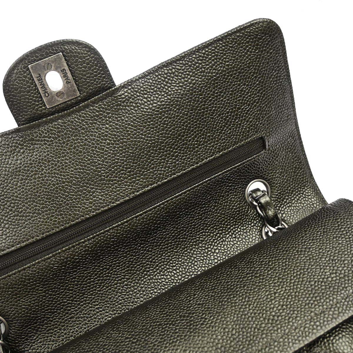 Chanel Metallic Green Caviar Skin Medium Classic Double Flap Shoulder Bag