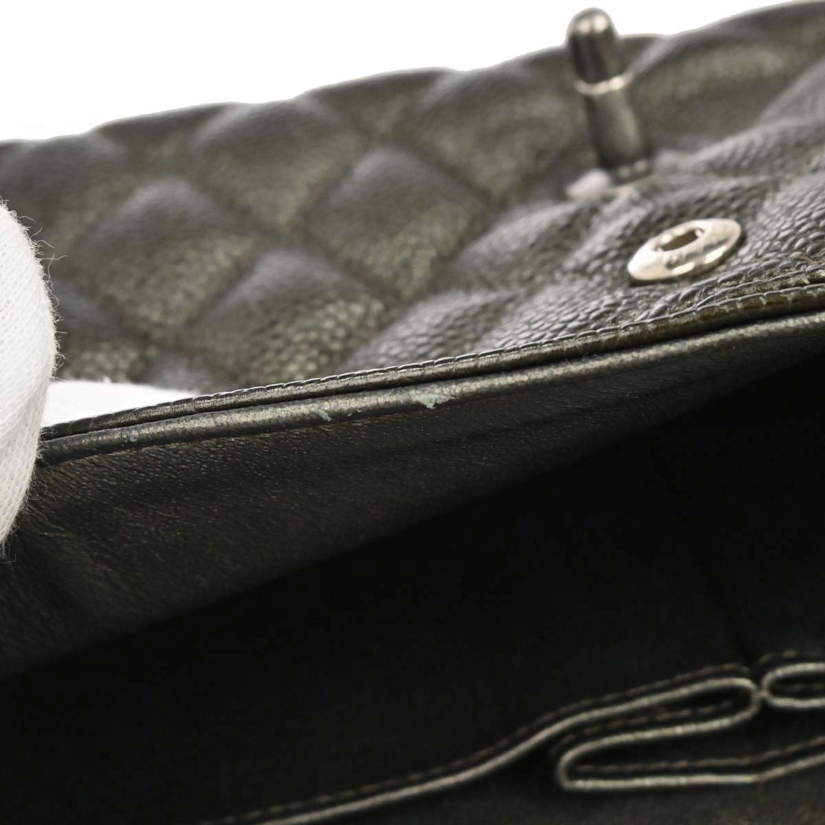 Chanel Metallic Green Caviar Skin Medium Classic Double Flap Shoulder Bag