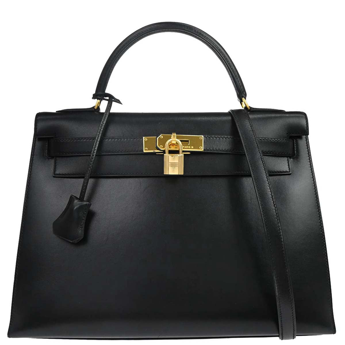 Hermes Black Box Calf Kelly 32 Sellier 2way Shoulder Handbag