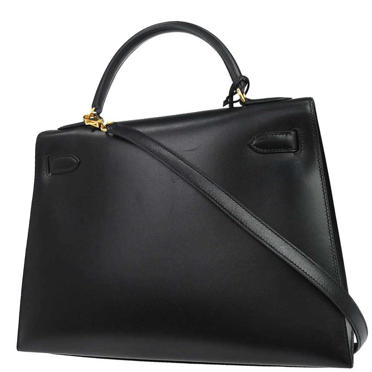 Hermes Black Box Calf Kelly 32 Sellier 2way Shoulder Handbag