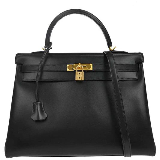 Hermes Black Box Calf Kelly 35 Retourne 2way Shoulder Handbag