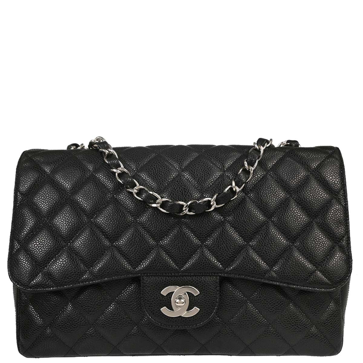 Chanel Black Caviar Skin Jumbo Classic Flap Shoulder Bag
