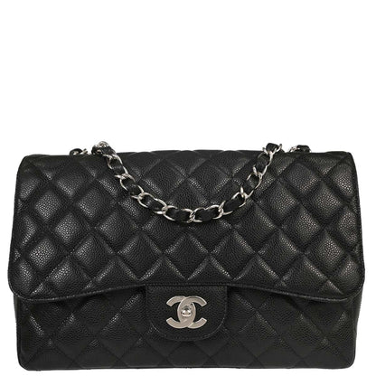 Chanel Black Caviar Skin Jumbo Classic Flap Shoulder Bag