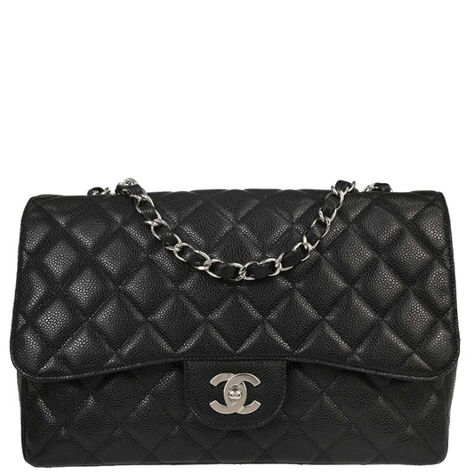Chanel Black Caviar Skin Jumbo Classic Flap Shoulder Bag