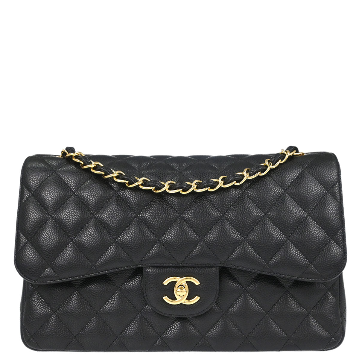 Chanel Black Caviar Skin Jumbo Classic Double Flap Shoulder Bag
