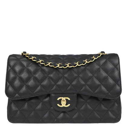 Chanel Black Caviar Skin Jumbo Classic Double Flap Shoulder Bag