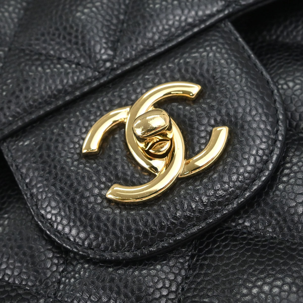 Chanel Black Caviar Skin Jumbo Classic Double Flap Shoulder Bag