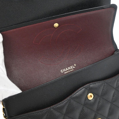 Chanel Black Caviar Skin Jumbo Classic Double Flap Shoulder Bag