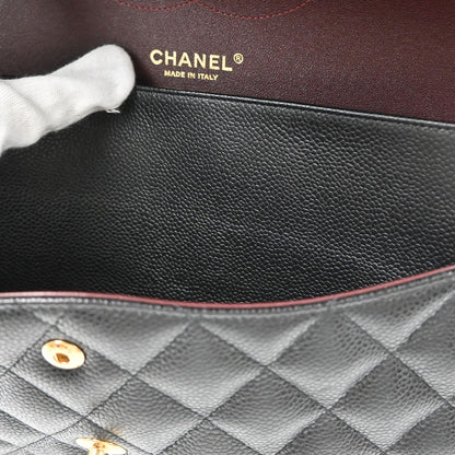 Chanel Black Caviar Skin Jumbo Classic Double Flap Shoulder Bag