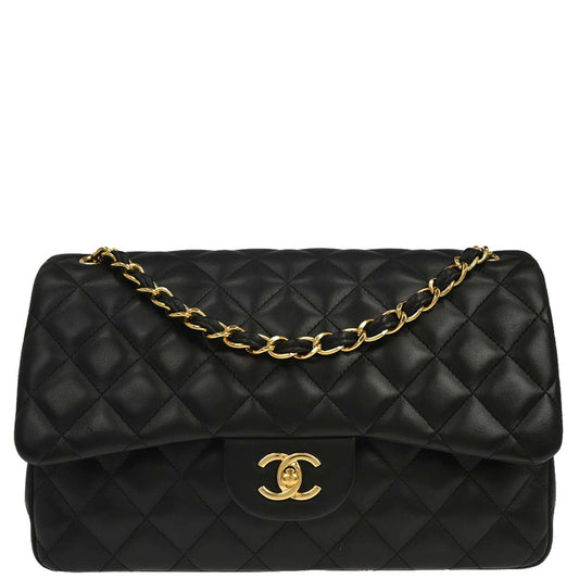 Chanel Black Lambskin Jumbo Classic Double Flap Shoulder Bag