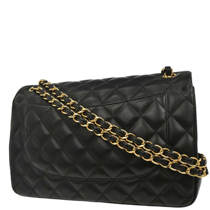 Chanel Black Lambskin Jumbo Classic Double Flap Shoulder Bag