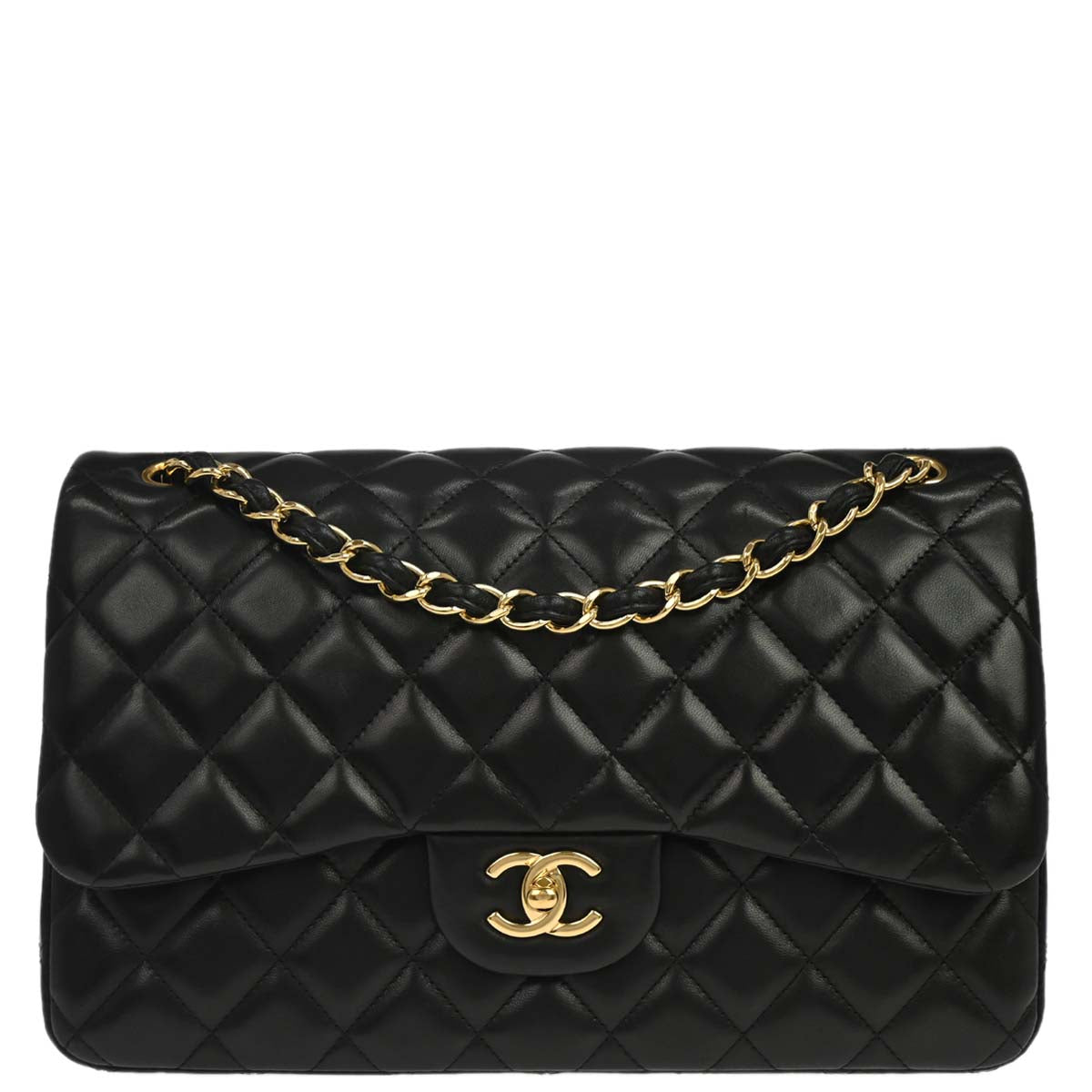 Chanel Black Lambskin Jumbo Classic Double Flap Shoulder Bag