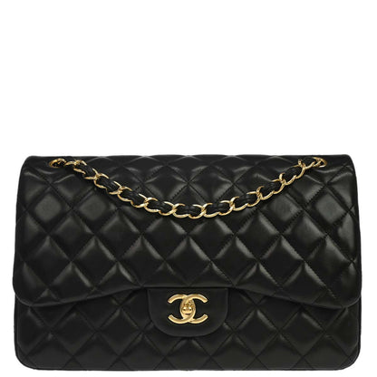 Chanel Black Lambskin Jumbo Classic Double Flap Shoulder Bag