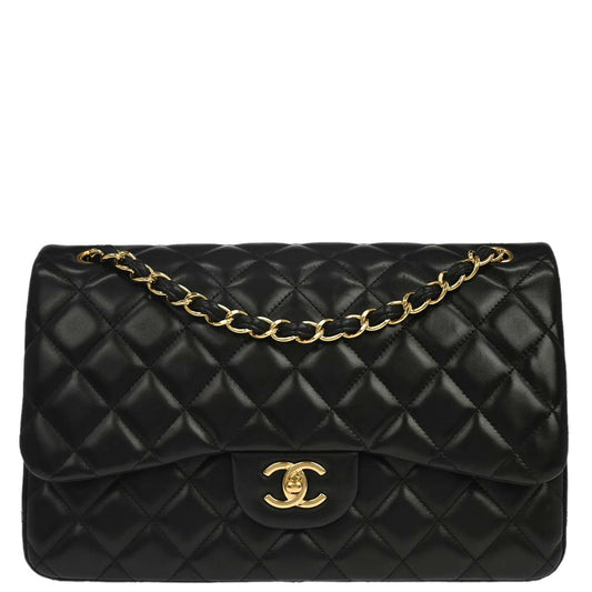 Chanel Black Lambskin Jumbo Classic Double Flap Shoulder Bag