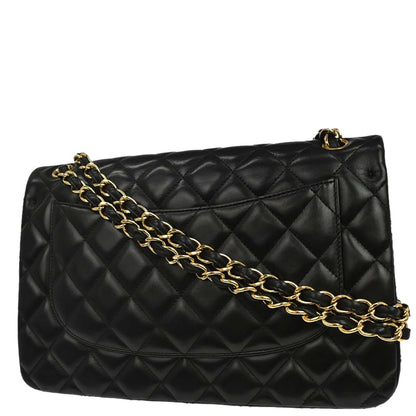 Chanel Black Lambskin Jumbo Classic Double Flap Shoulder Bag
