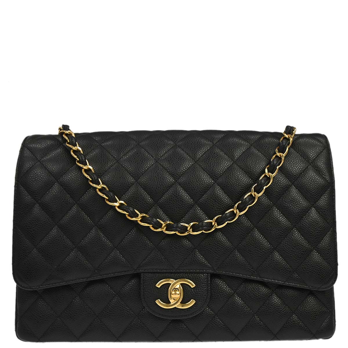 Chanel Black Caviar Skin Maxi Classic Double Flap Shoulder Bag