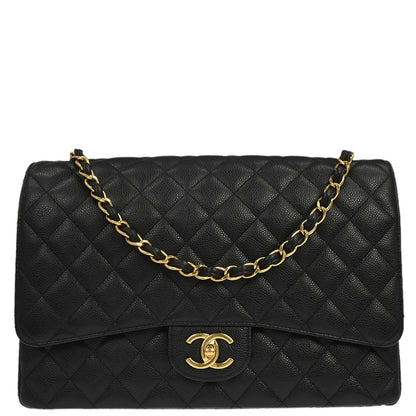 Chanel Black Caviar Skin Maxi Classic Double Flap Shoulder Bag