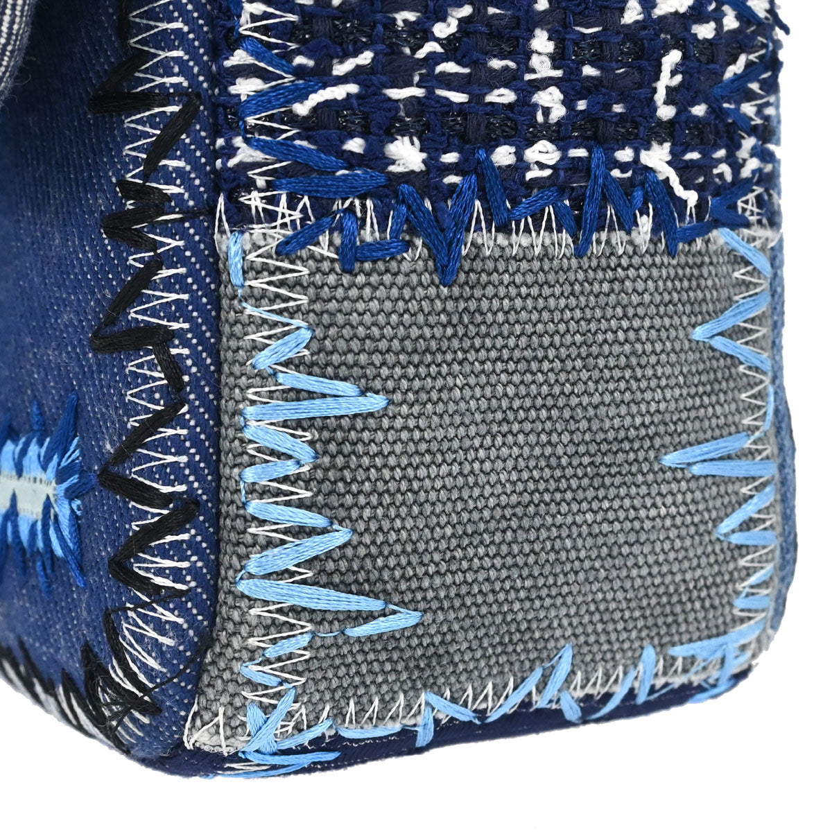 Chanel Blue Tweed Patchwork Single Flap Shoulder Bag