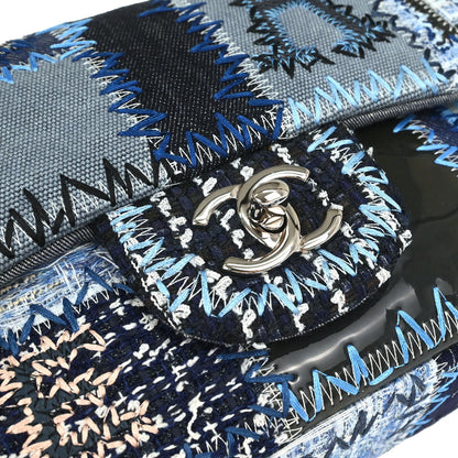 Chanel Blue Tweed Patchwork Single Flap Shoulder Bag