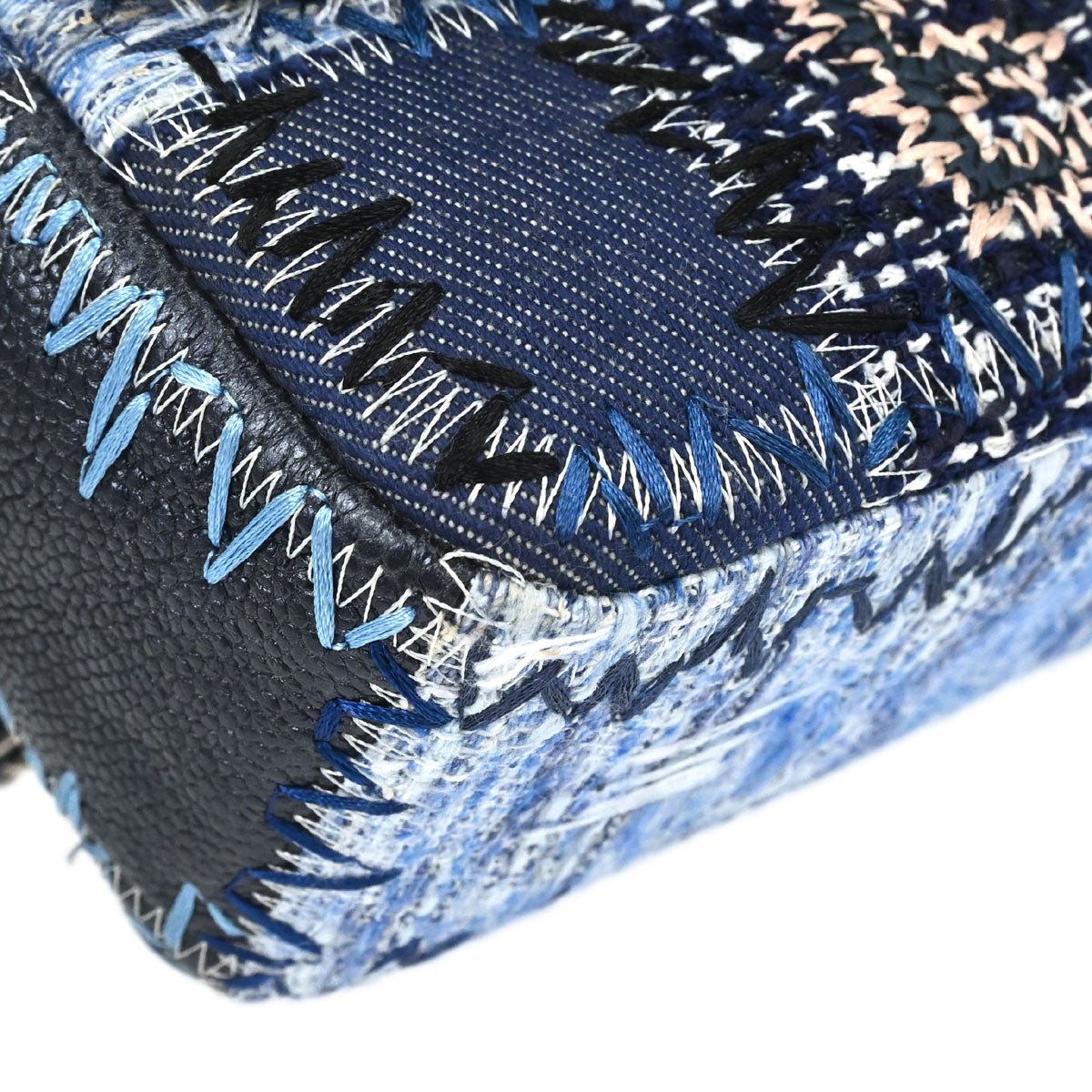 Chanel Blue Tweed Patchwork Single Flap Shoulder Bag