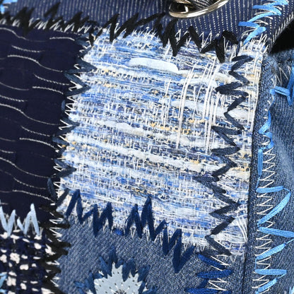 Chanel Blue Tweed Patchwork Single Flap Shoulder Bag