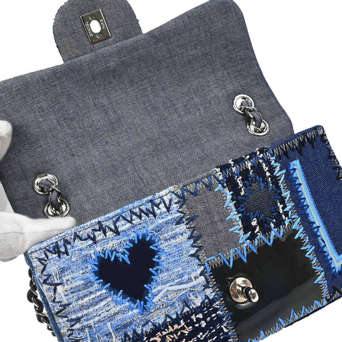 Chanel Blue Tweed Patchwork Single Flap Shoulder Bag
