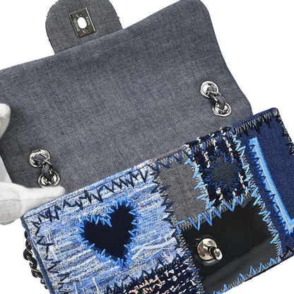 Chanel Blue Tweed Patchwork Single Flap Shoulder Bag