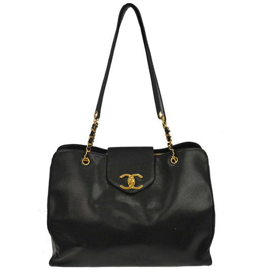 Chanel Black Caviar Skin Supermodel Tote Shoulder Bag
