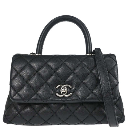 Chanel Black Caviar Skin Coco Handle 2way Shoulder Handbag