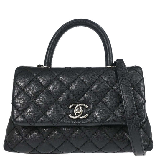 Chanel Black Caviar Skin Coco Handle 2way Shoulder Handbag