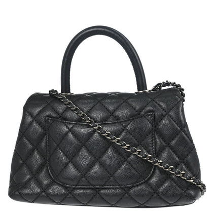 Chanel Black Caviar Skin Coco Handle 2way Shoulder Handbag