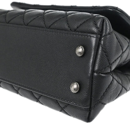 Chanel Black Caviar Skin Coco Handle 2way Shoulder Handbag