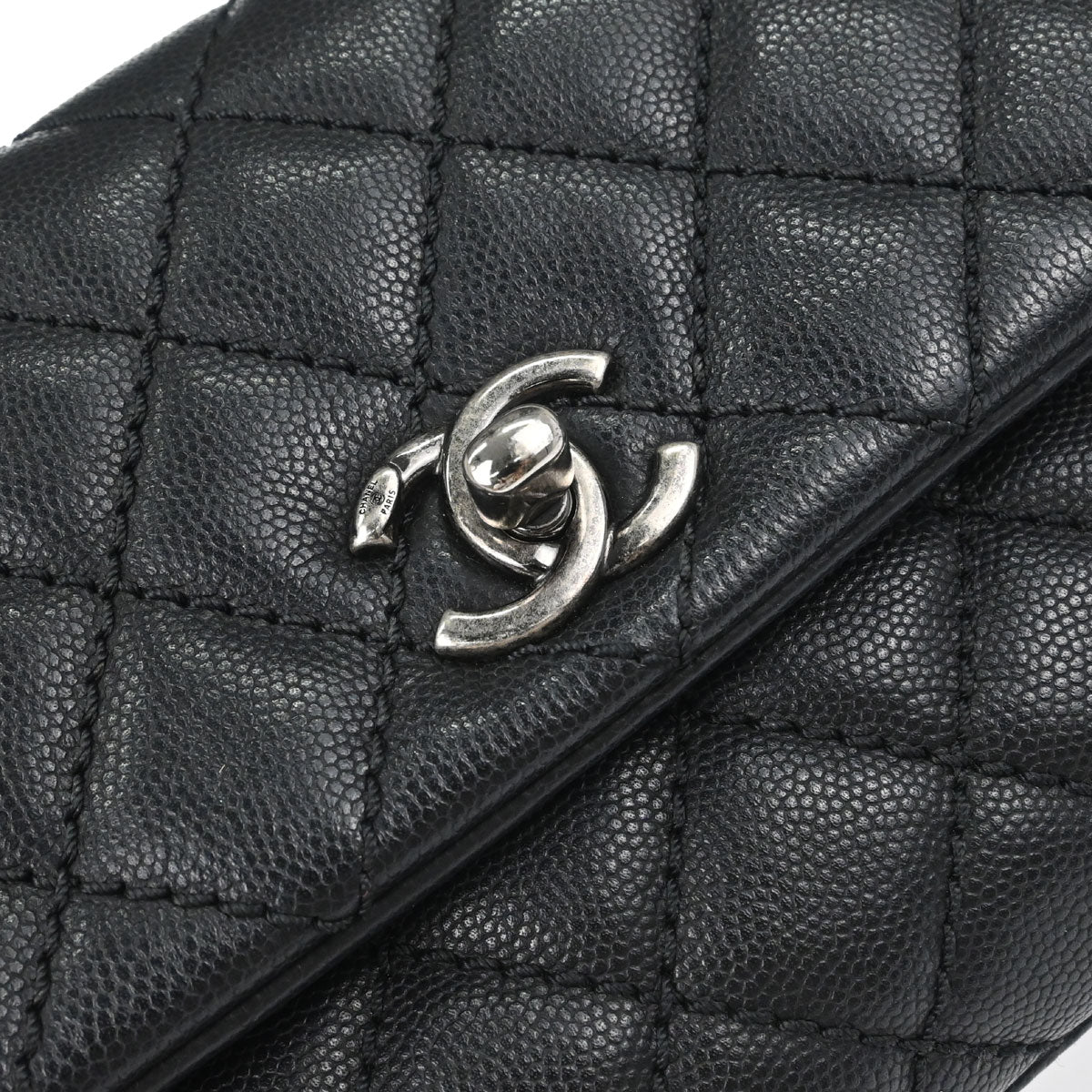 Chanel Black Caviar Skin Coco Handle 2way Shoulder Handbag