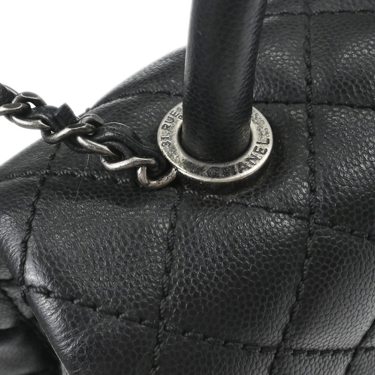 Chanel Black Caviar Skin Coco Handle 2way Shoulder Handbag