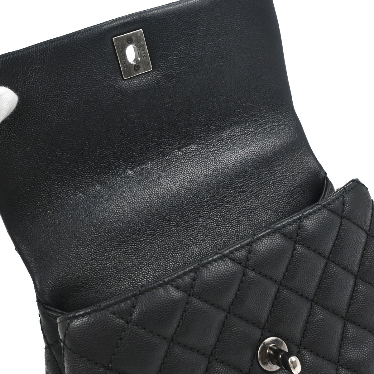 Chanel Black Caviar Skin Coco Handle 2way Shoulder Handbag