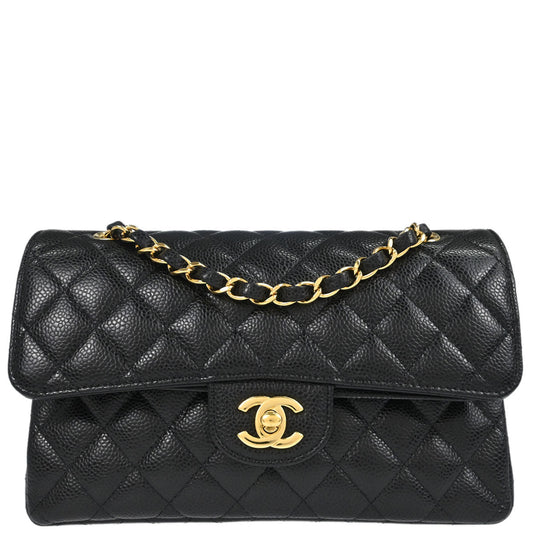 Chanel Black Caviar Skin Small Classic Double Flap Shoulder Bag