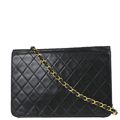 Chanel Black Lambskin Pushlock Medium Half Flap Shoulder Bag