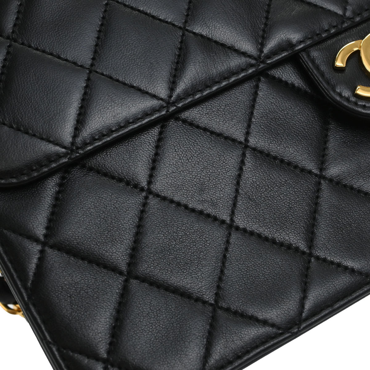 Chanel Black Lambskin Pushlock Medium Half Flap Shoulder Bag