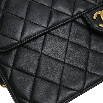 Chanel Black Lambskin Pushlock Medium Half Flap Shoulder Bag