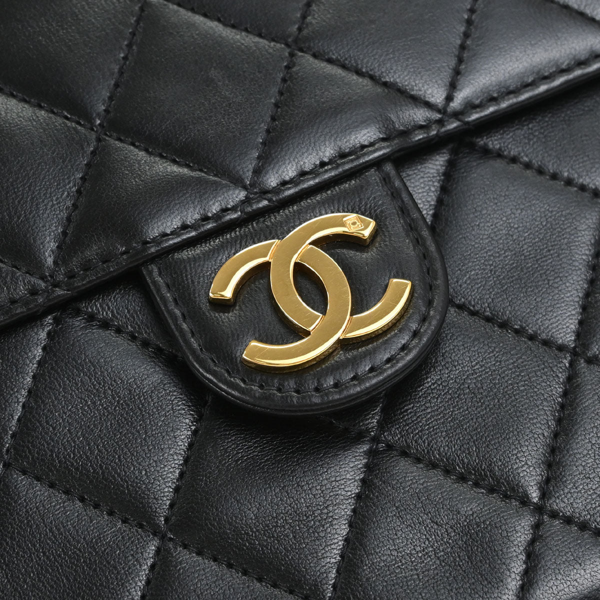 Chanel Black Lambskin Pushlock Medium Half Flap Shoulder Bag