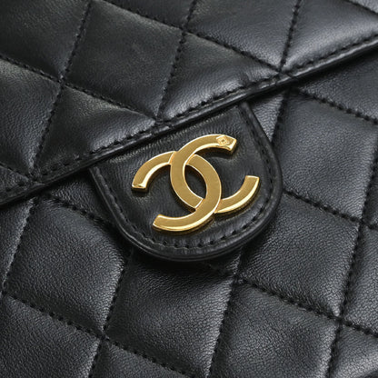 Chanel Black Lambskin Pushlock Medium Half Flap Shoulder Bag