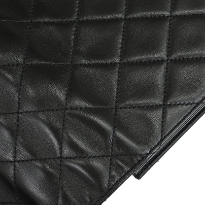 Chanel Black Lambskin Pushlock Medium Half Flap Shoulder Bag