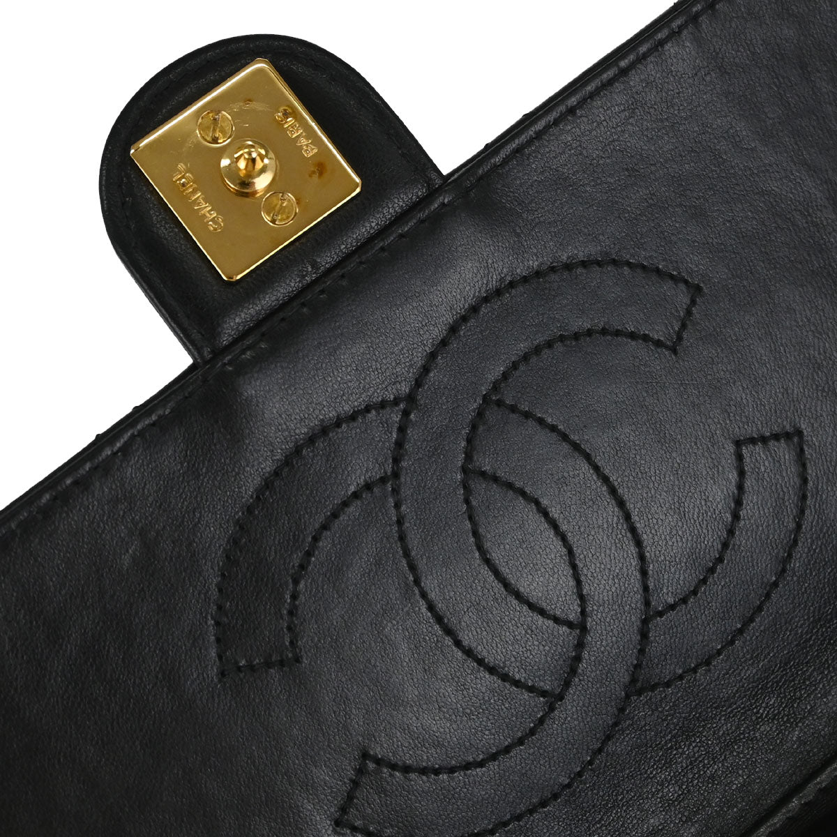 Chanel Black Lambskin Pushlock Medium Half Flap Shoulder Bag