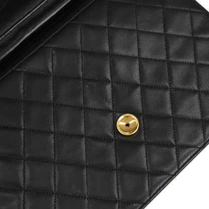 Chanel Black Lambskin Pushlock Medium Half Flap Shoulder Bag