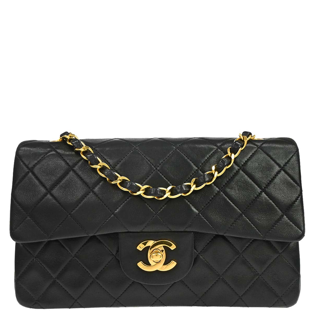 Chanel Black Lambskin Small Classic Double Flap Shoulder Bag